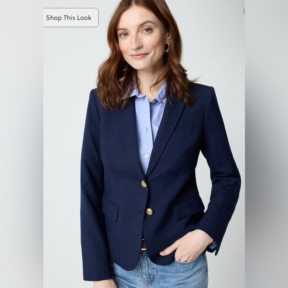 J. Crew Original Schoolboy Blazer Size 0 Navy Gold Wool Blend Office Preppy